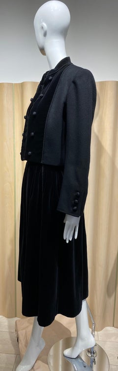80s Yves Saint Laurent Black Crop Jacket and Skirt Set