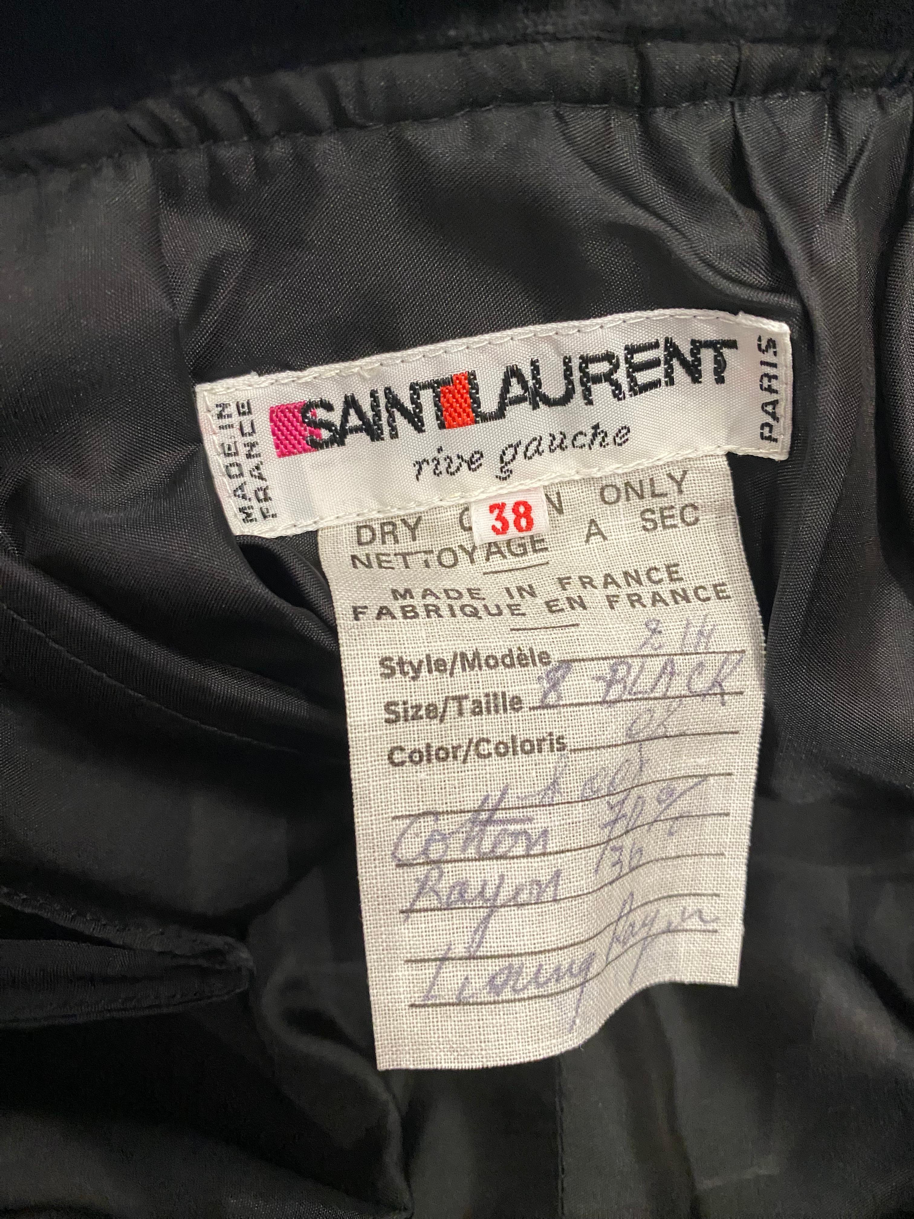 80s Yves Saint Laurent Black Crop Jacket and Skirt Set For Sale 1