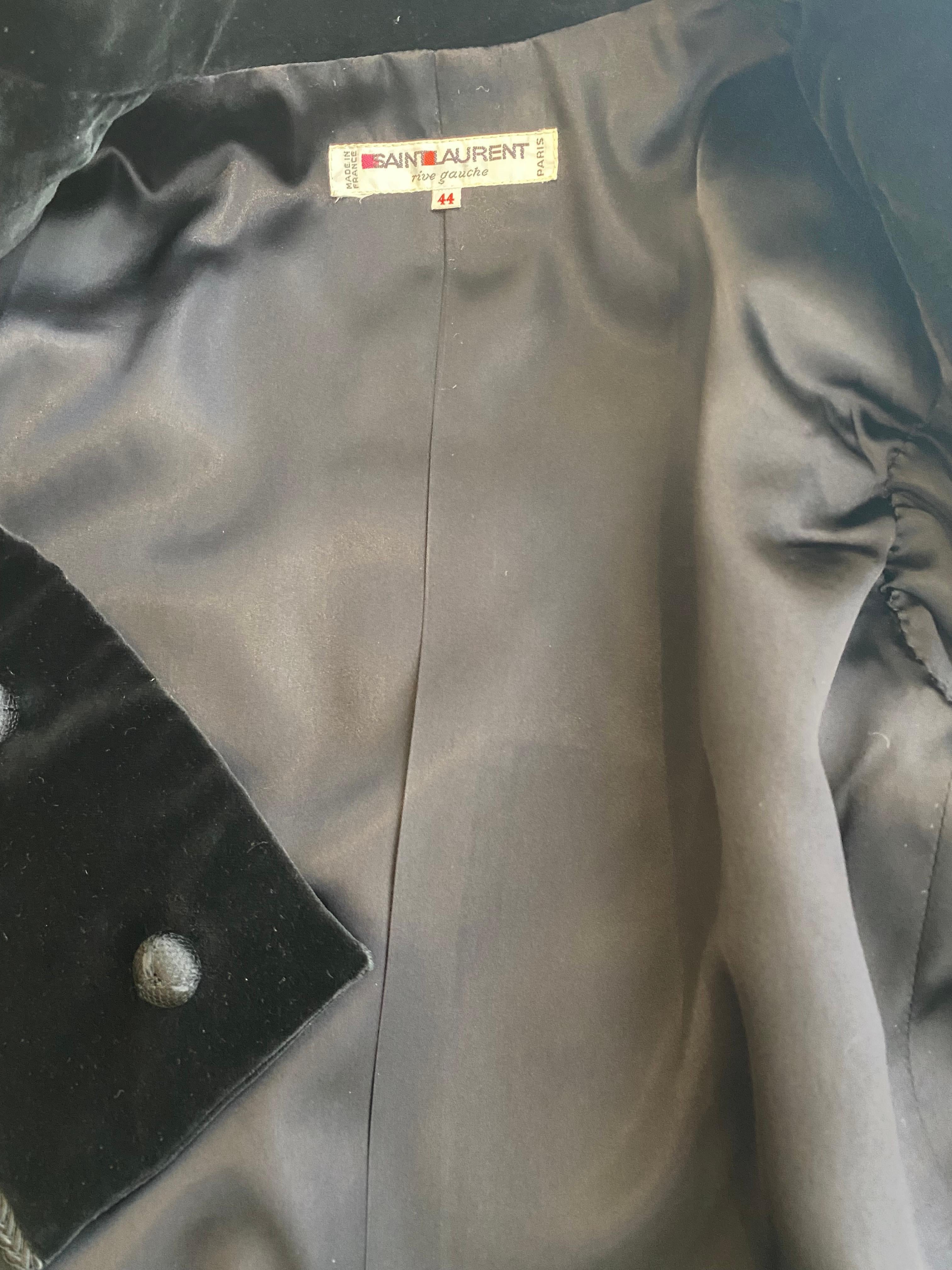 80s Yves Saint Laurent Black Crop Jacket and Skirt Set For Sale 5