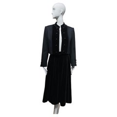 80s Yves Saint Laurent Black Crop Jacket and Skirt Set