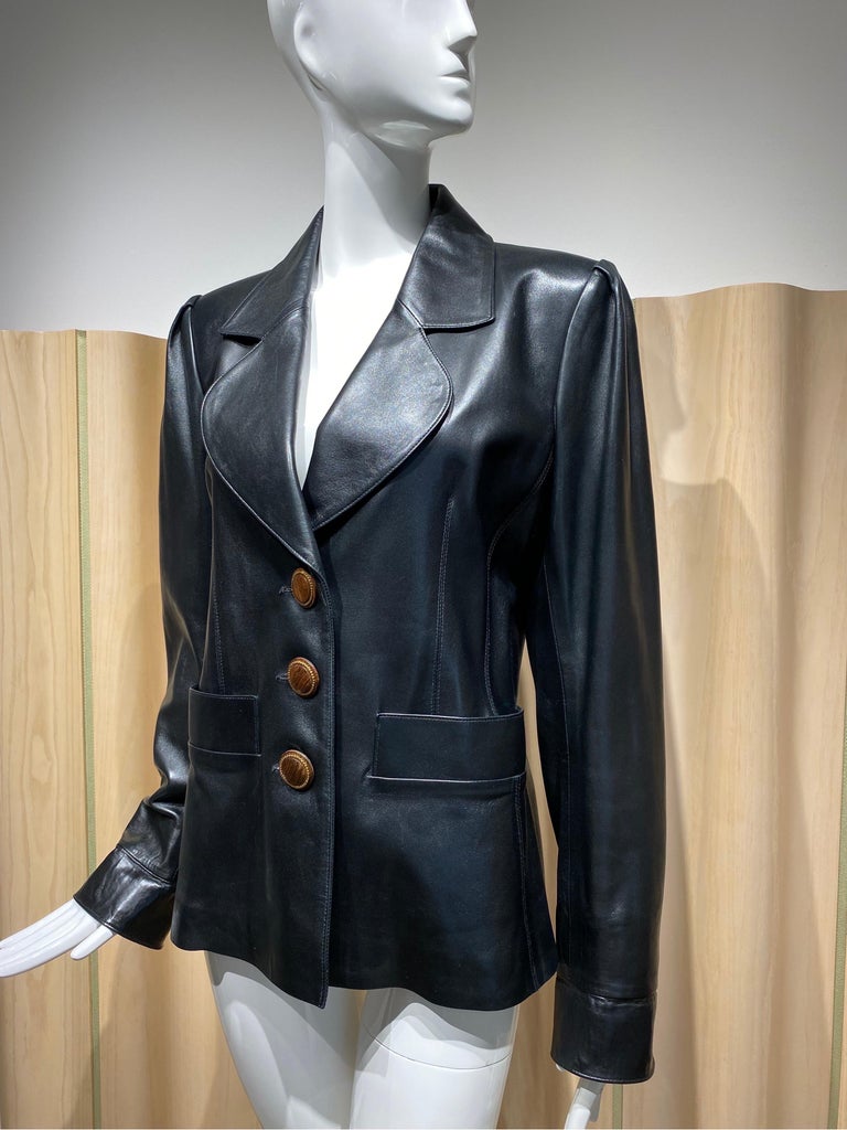 80s Yves Saint Laurent Black Leather Jacket For Sale at 1stDibs | yves ...