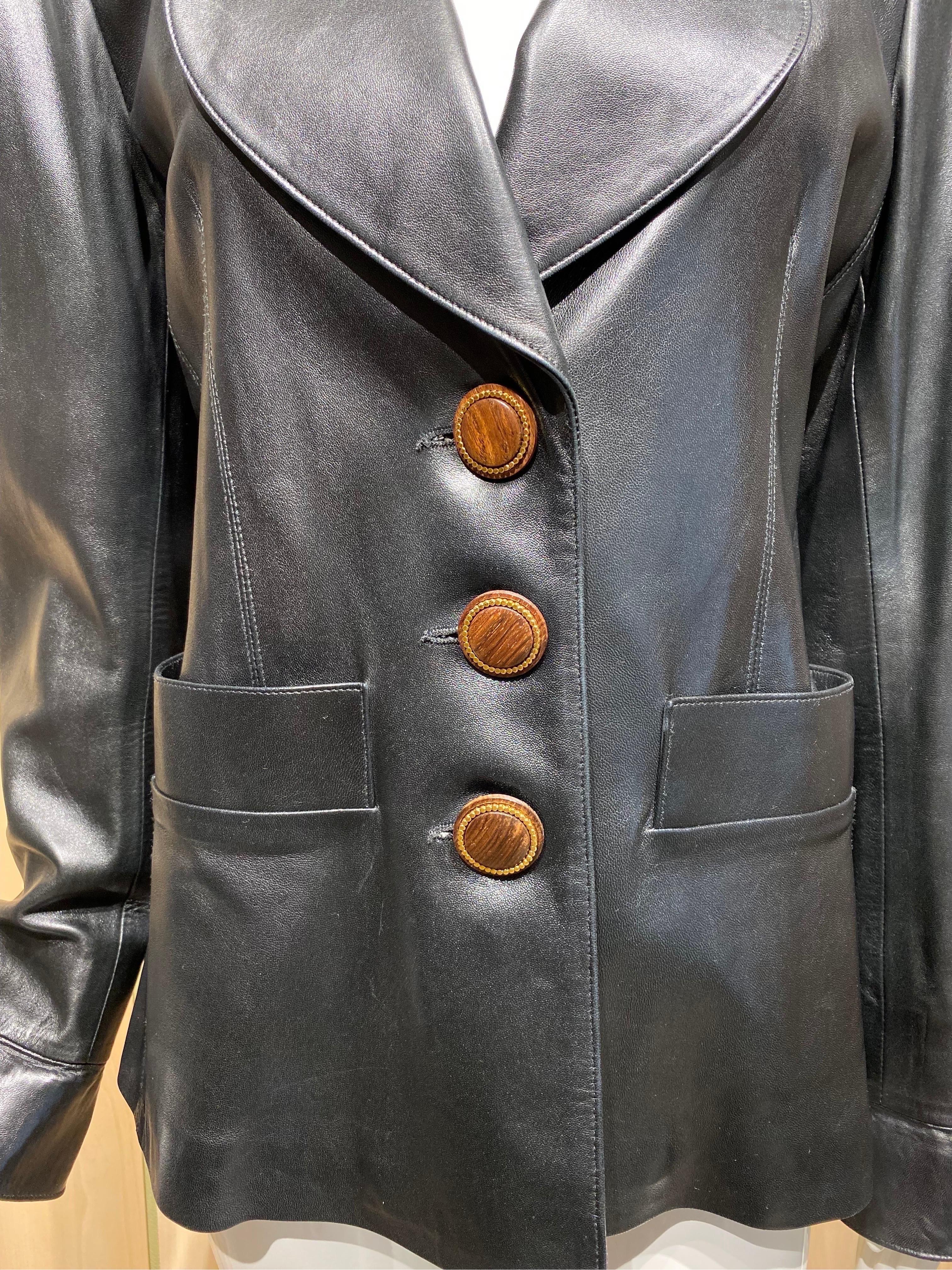 80s Yves Saint Laurent Black Leather Jacket In Excellent Condition In Beverly Hills, CA