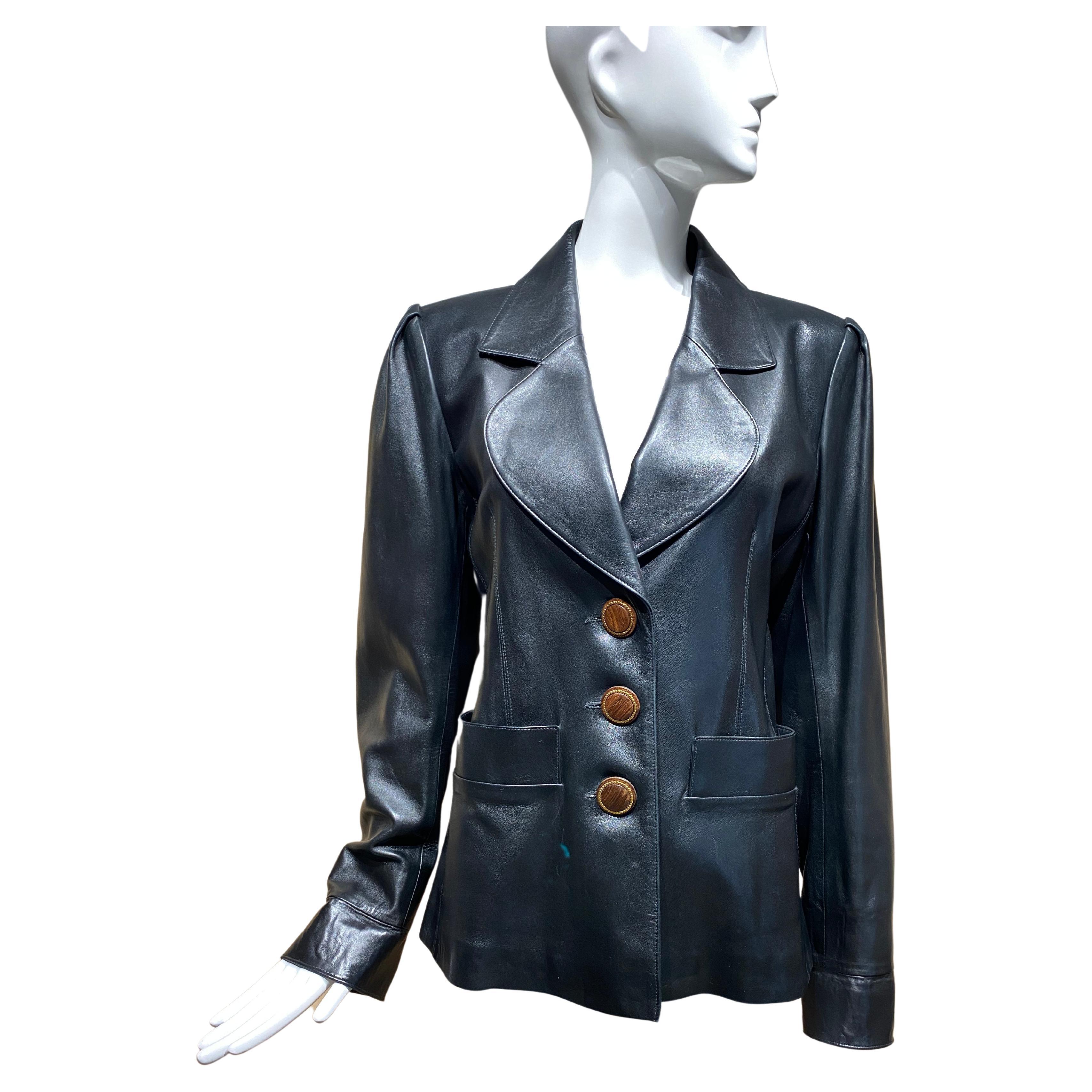 80s Yves Saint Laurent Black Leather Jacket