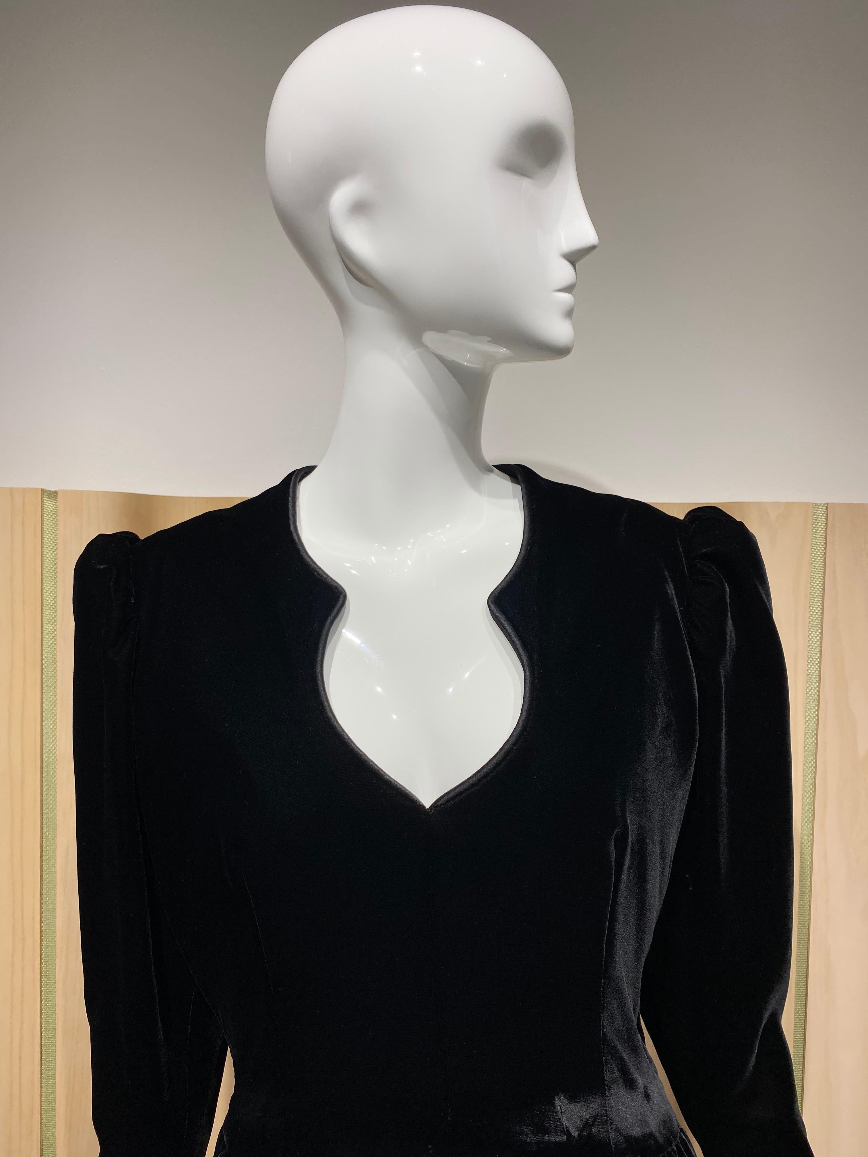 Women's 80s Yves Saint Laurent Couture Black Velvet Cocktail Dress For Sale