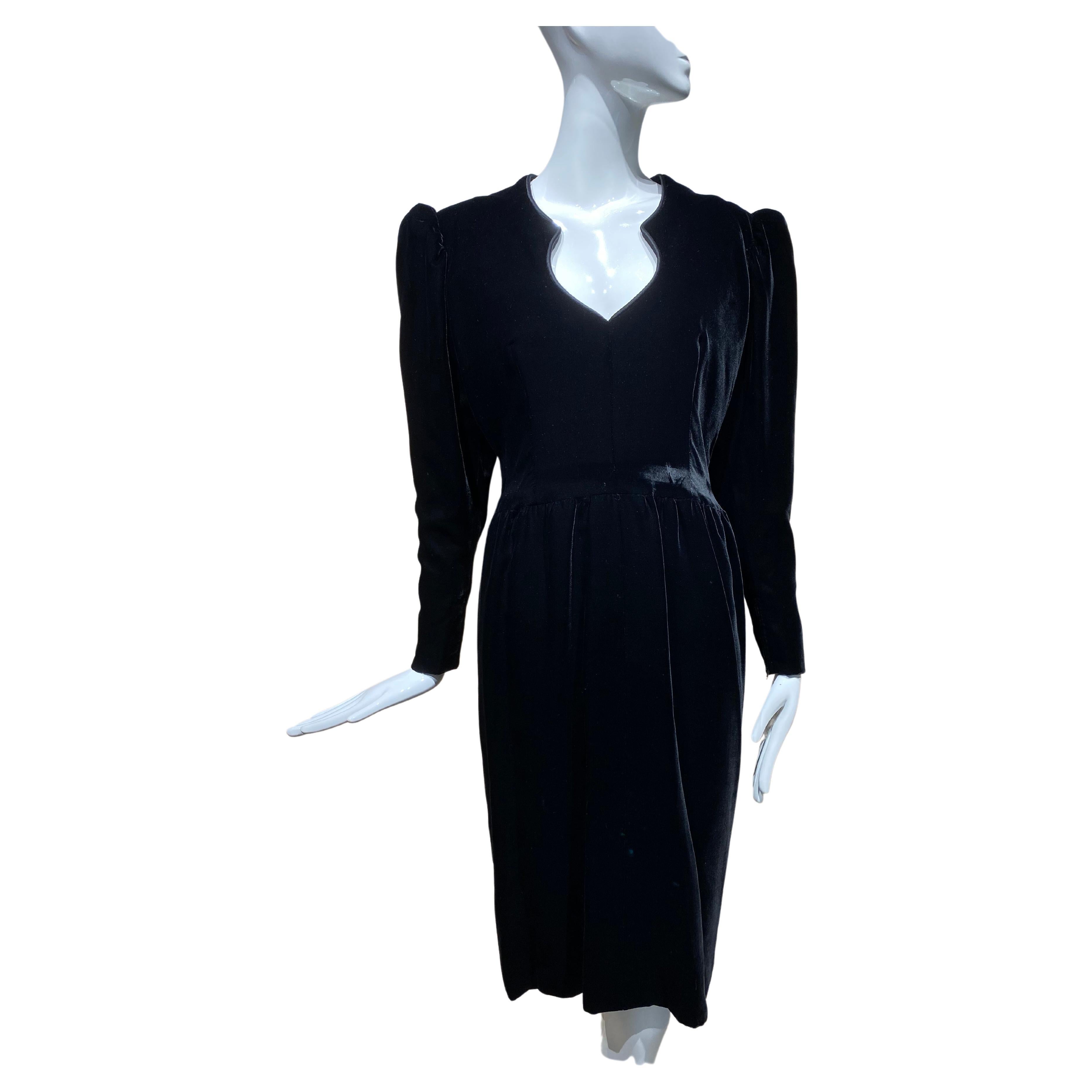 80s Yves Saint Laurent Couture Black Velvet Cocktail Dress For Sale