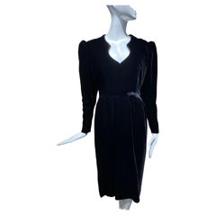 80s Yves Saint Laurent Couture Black Velvet Cocktail Dress
