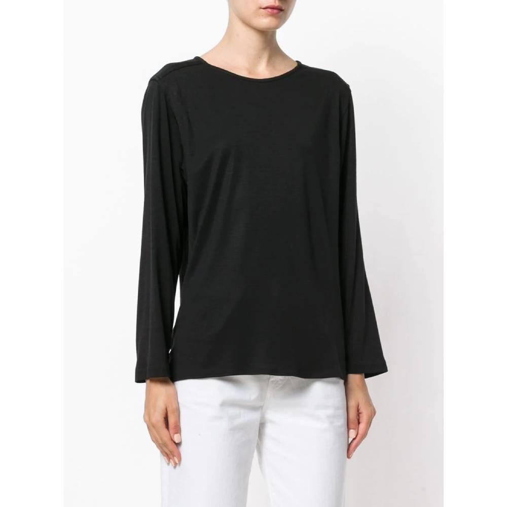 Black 80s Yves Saint Laurent black wool blend cotton blouse For Sale