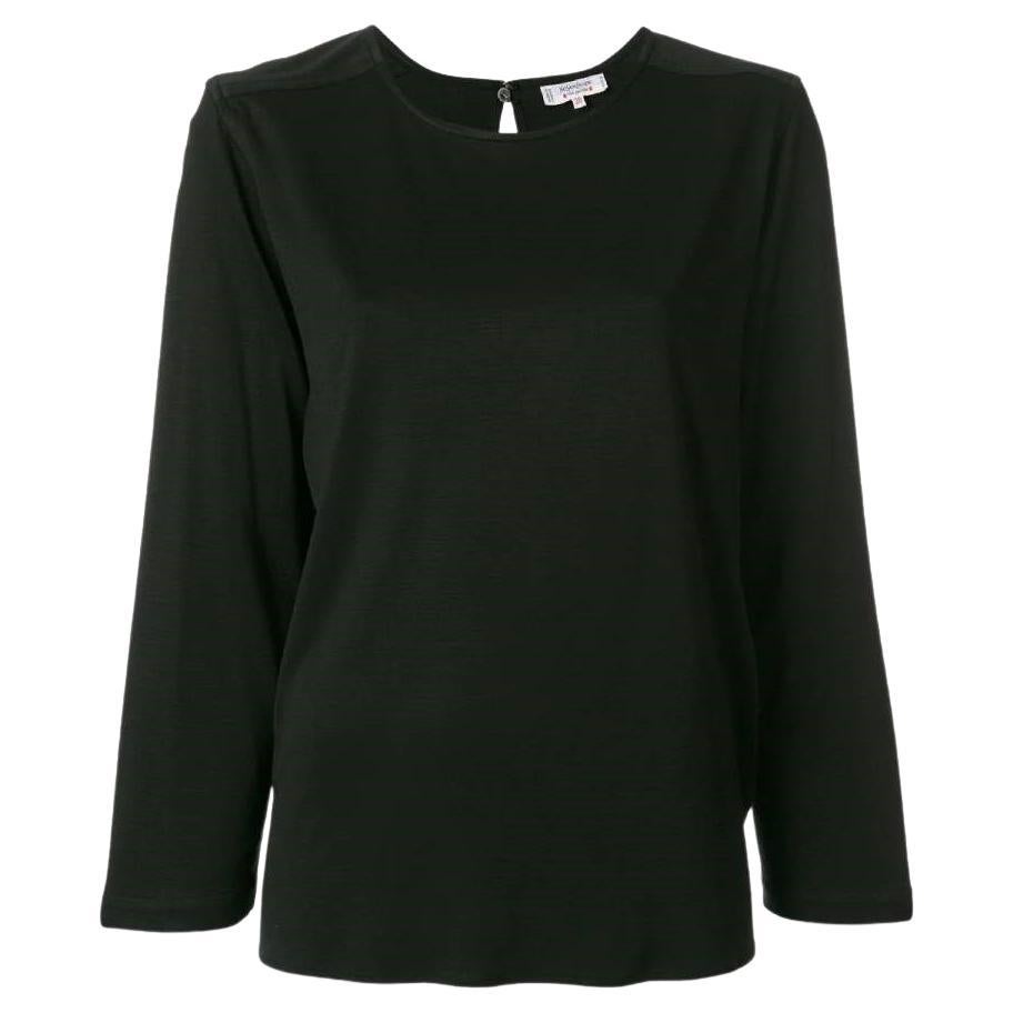 80s Yves Saint Laurent black wool blend cotton blouse For Sale
