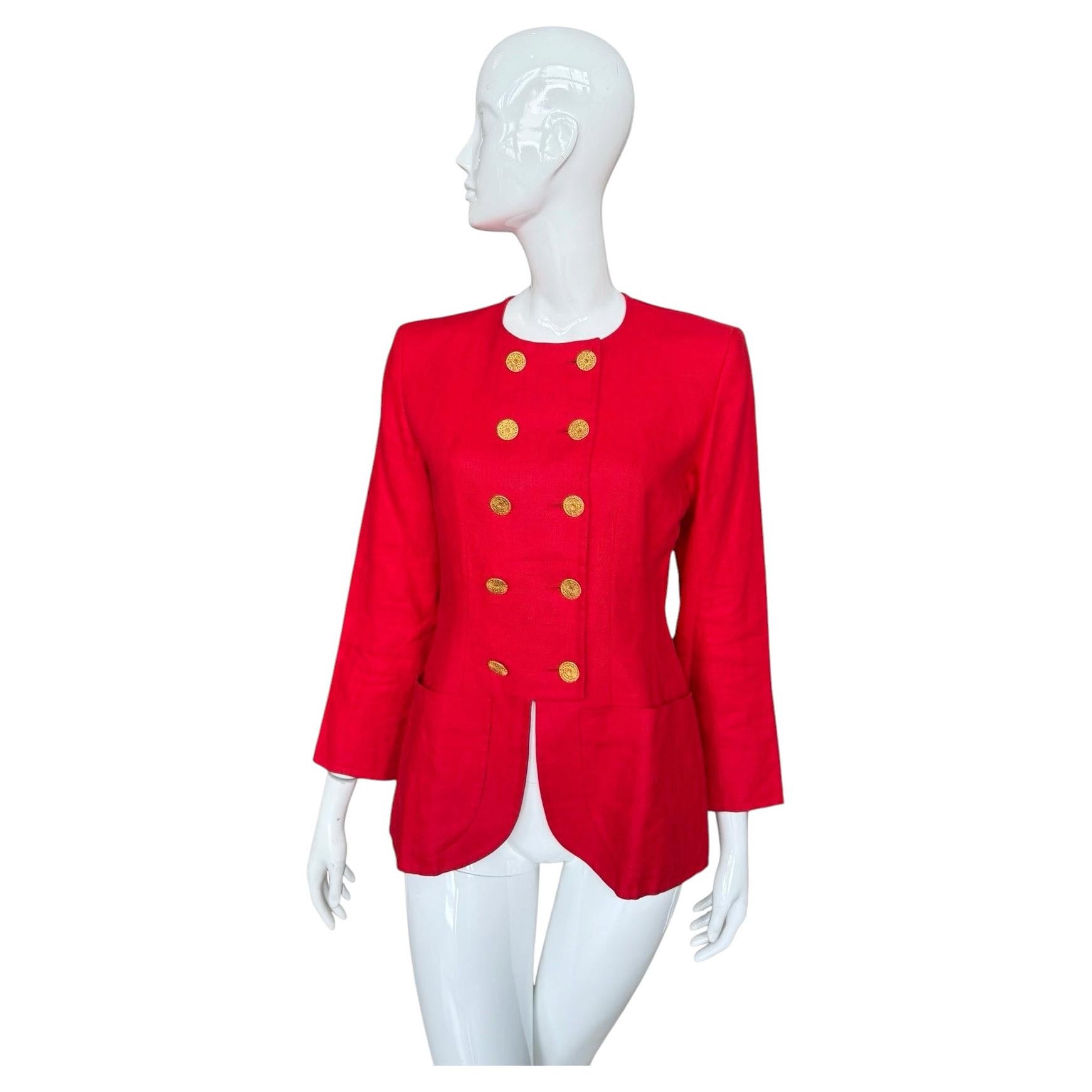 Yves Saint Laurent Rive Gauche 1980s Red Linen Double-Breasted