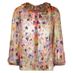 80s Yves Saint Laurent Multicolor Printed Silnk & Lurex Blouse