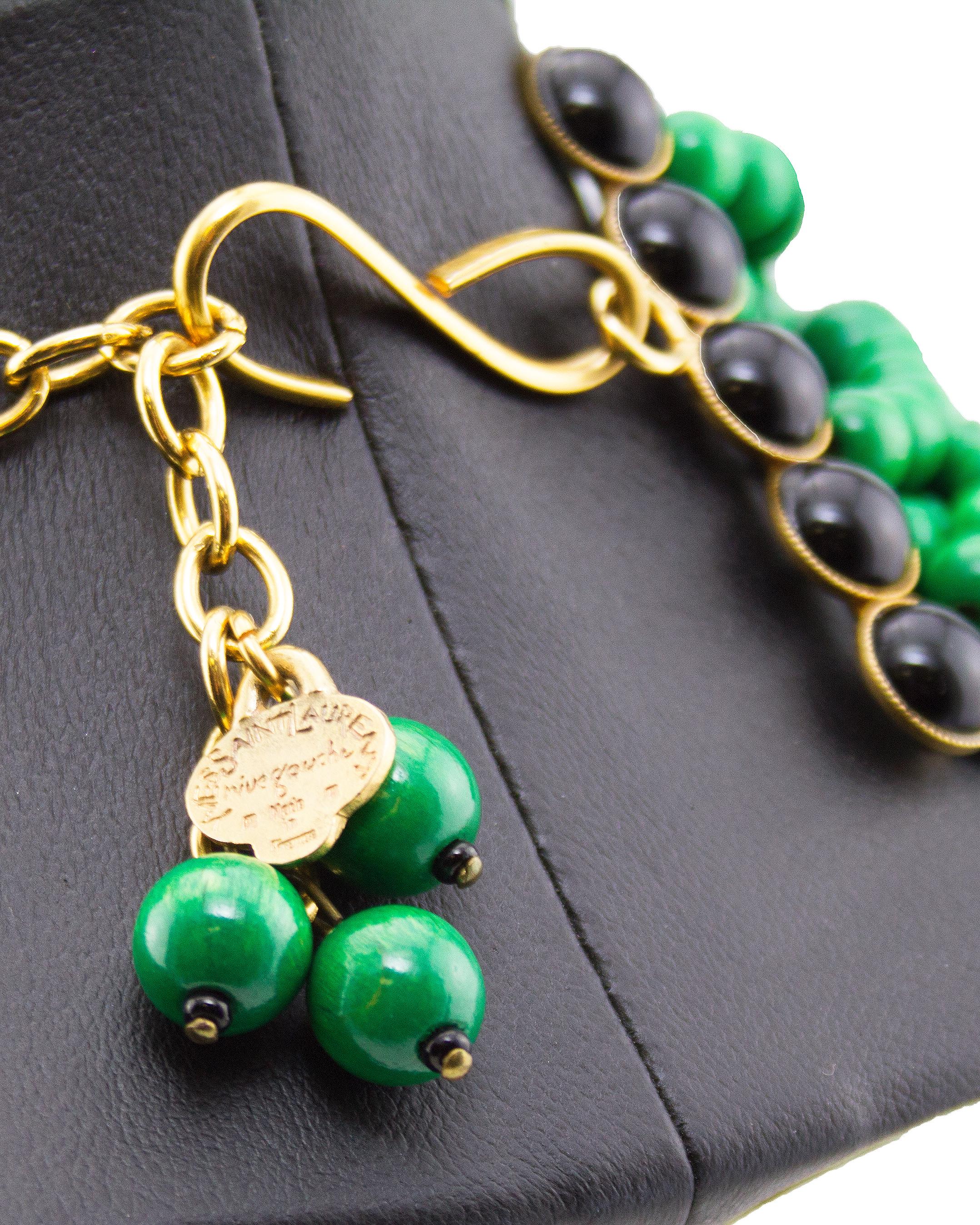 Collier de perles multibrins vertes & Brown Yves Saint Laurent Rive Gauche des années 80 Pour femmes en vente