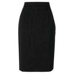 80s Yves Saint Laurent Vintage black wool high waist midi skirt