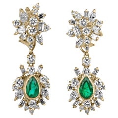 8.0tcw AAA+ Colombian Emerald & Diamond Cluster Dangle Earrings  18K Statement