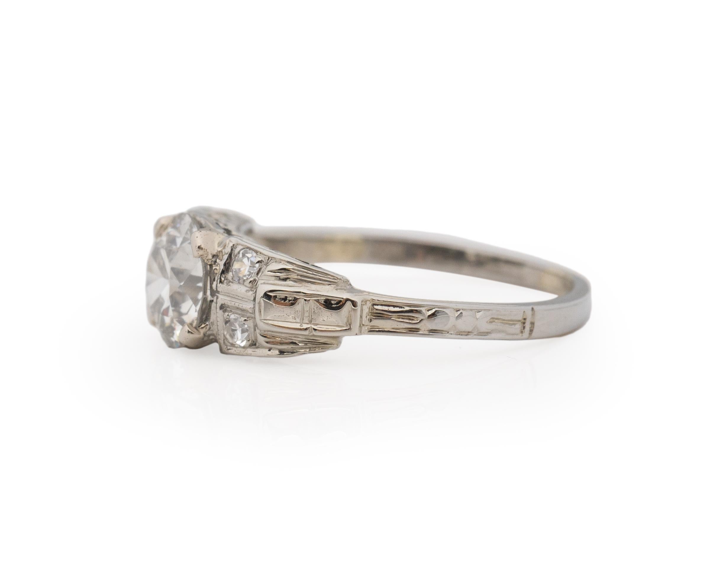 Old European Cut .81 Carat Art Deco Diamond 18 Karat White Gold Engagement Ring For Sale