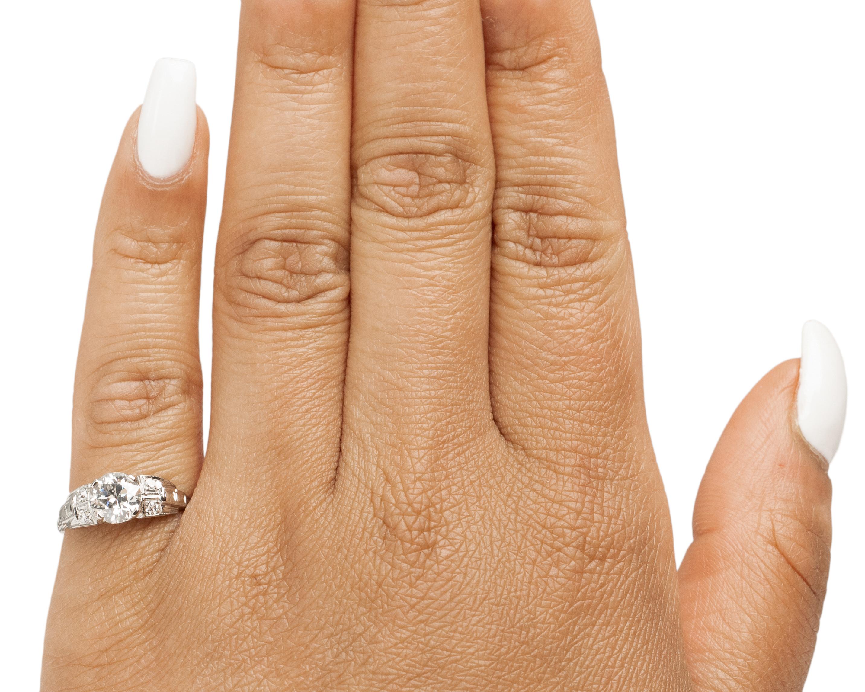 Women's .81 Carat Art Deco Diamond 18 Karat White Gold Engagement Ring For Sale
