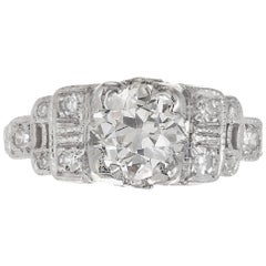 Antique .81 Carat Diamond Cushion Cut Art Deco Platinum Engagement Ring