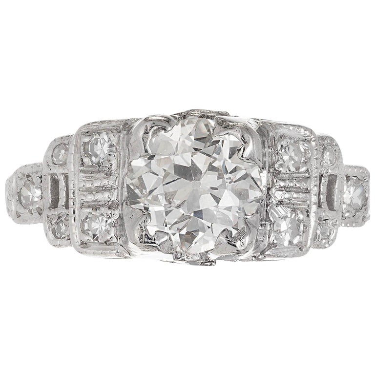 .81 Carat Diamond Cushion Cut Art Deco Platinum Engagement Ring For