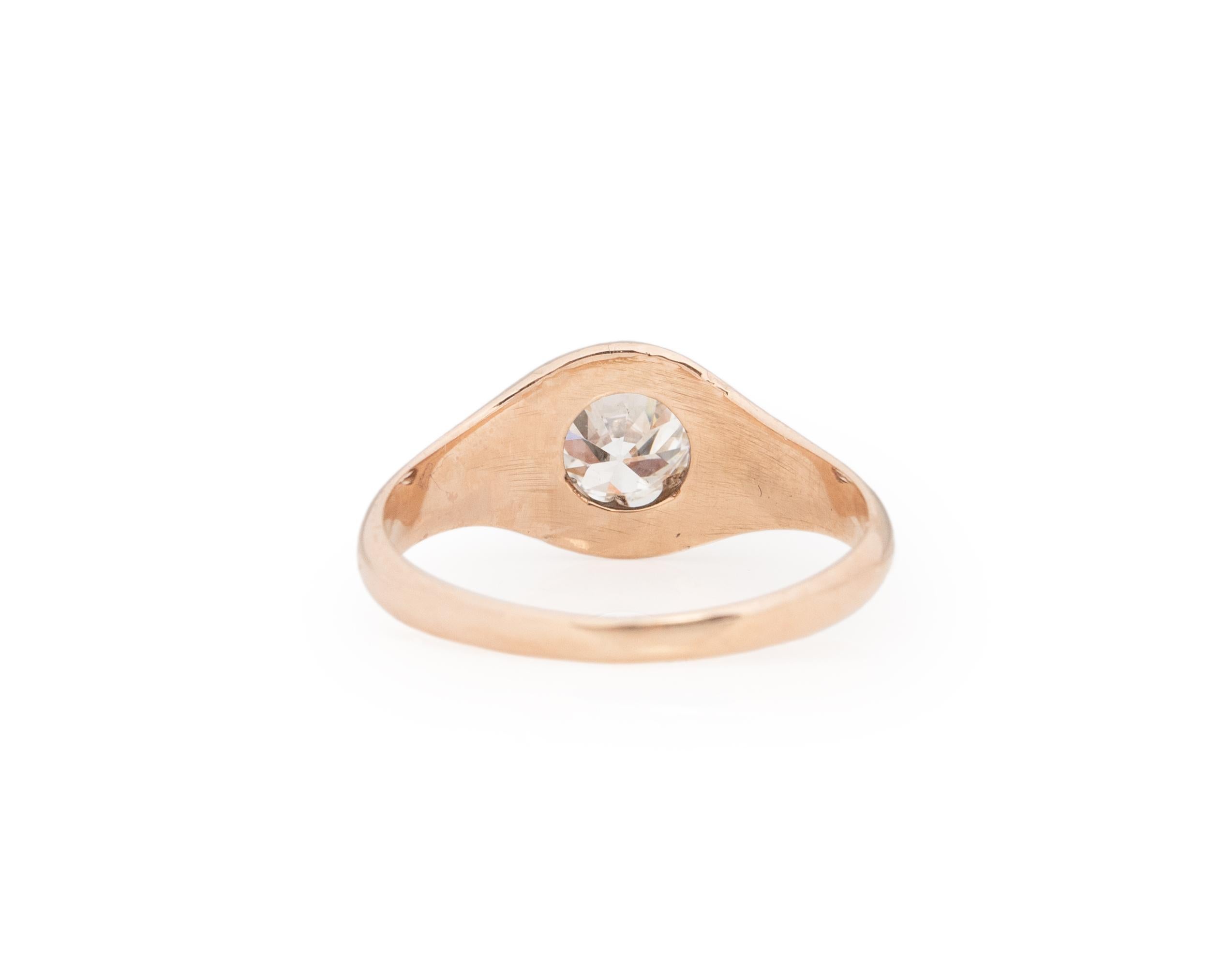 Old European Cut .81 Carat Diamond Yellow Gold Engagement Ring For Sale