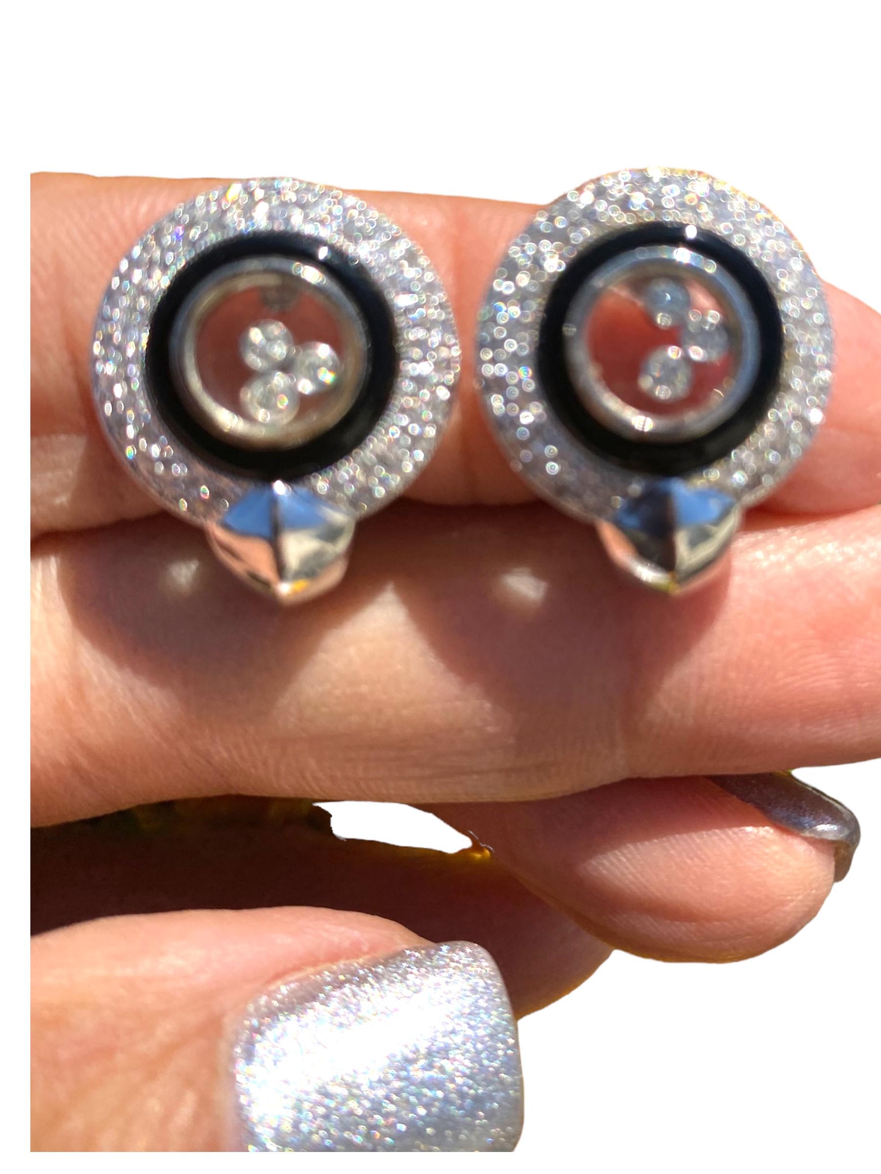 .81 Carat Floating Diamond and Black Onyx Earrings 14 Karat White Gold For Sale 3