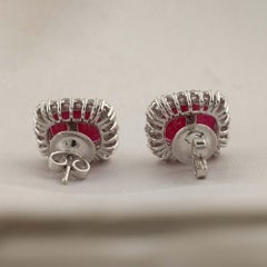 8.1 Carat Ruby Gemstone 0.7 Carat SI/H Diamond Stud Earrings 18 Karat White Gold