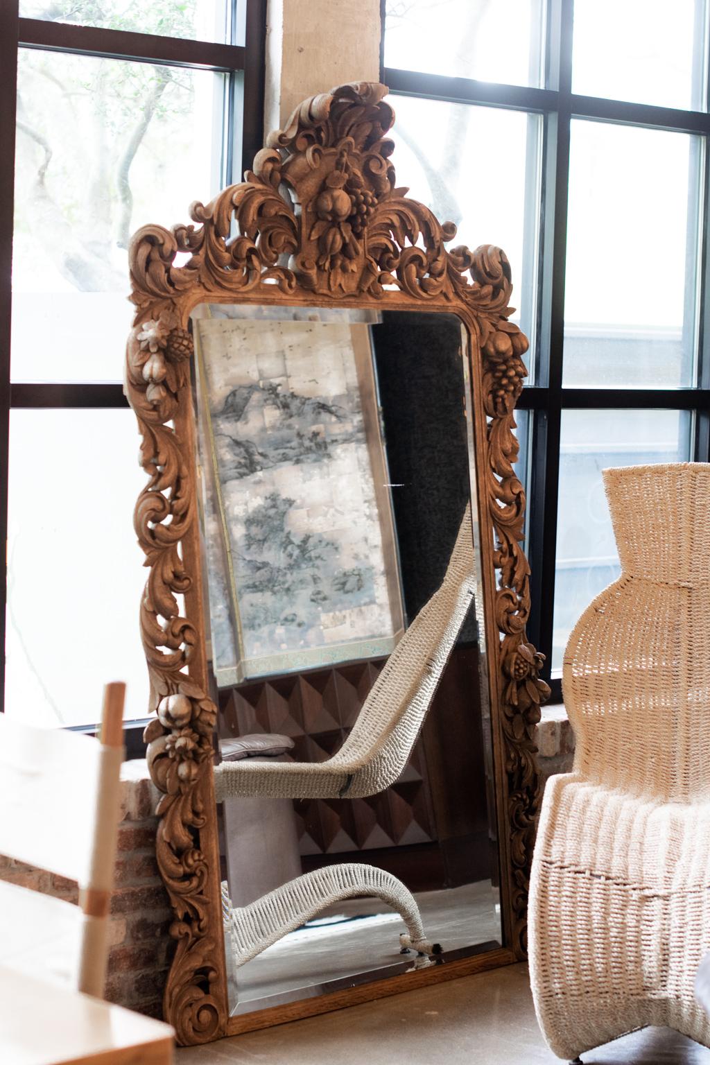 French Carved Oak Mirror, France, 1880