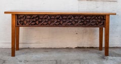 Console Table with Old Sumatran House Carving, Single Plank Teak Top, 1990s