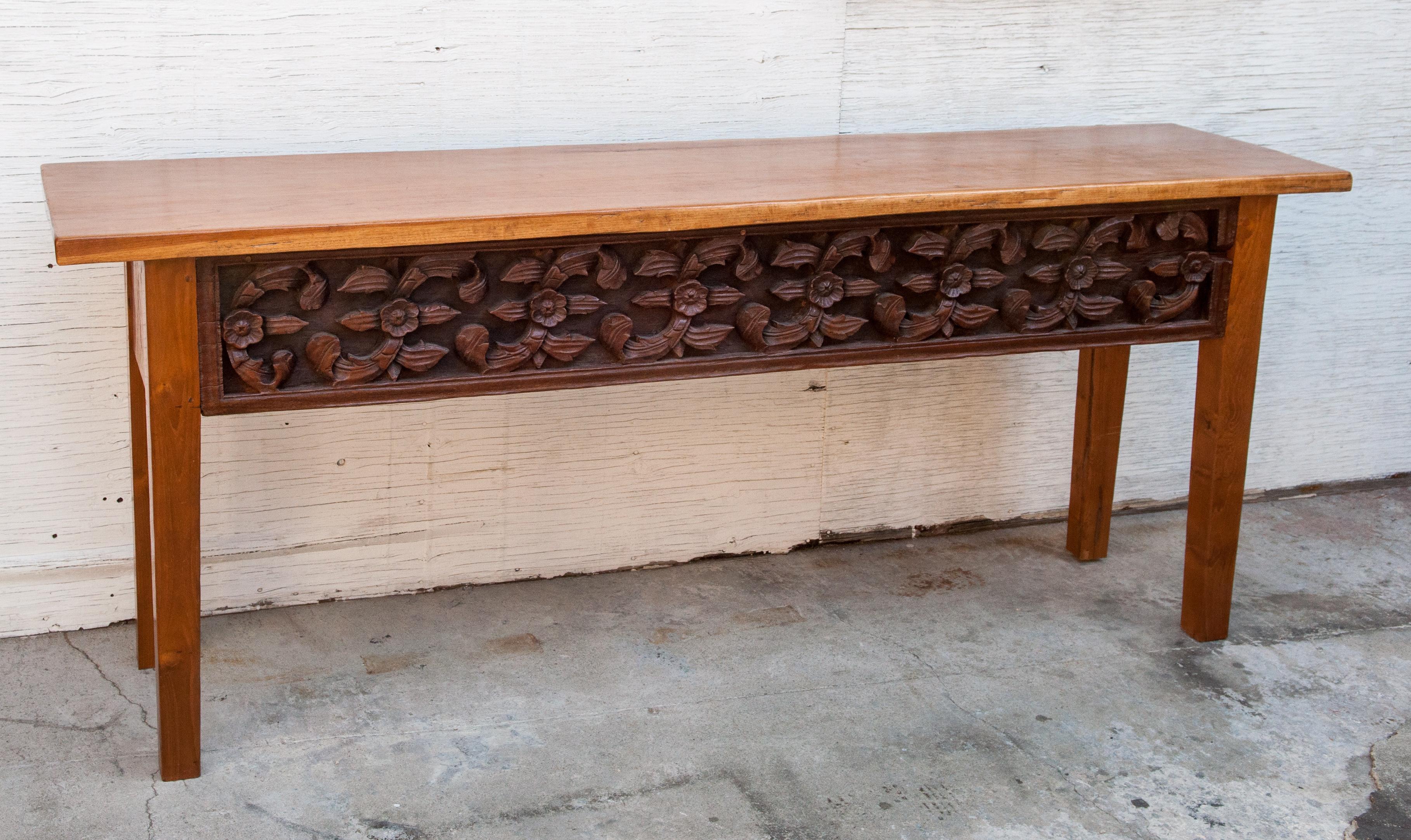 Other Console Table with Old Sumatran House Carving, Single Plank Teak Top, 1990s