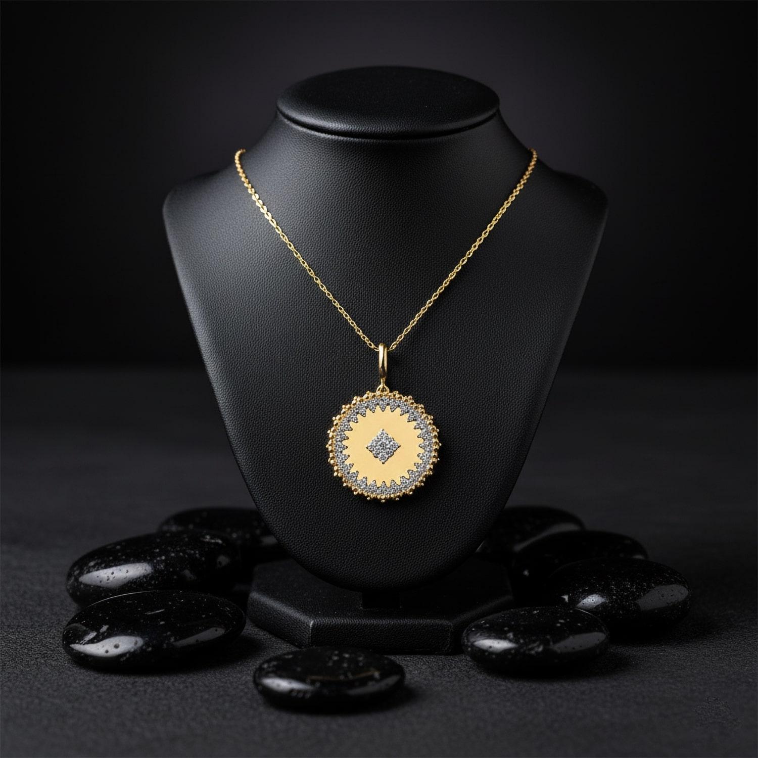 Moderne 81 Diamant à mouvement rond Collier pendentif en or jaune 14K (ou 18k sur demande) en vente