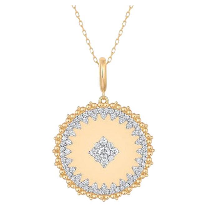 81 Round Motion Diamond 14K Yellow Gold Pendant Necklace en venta