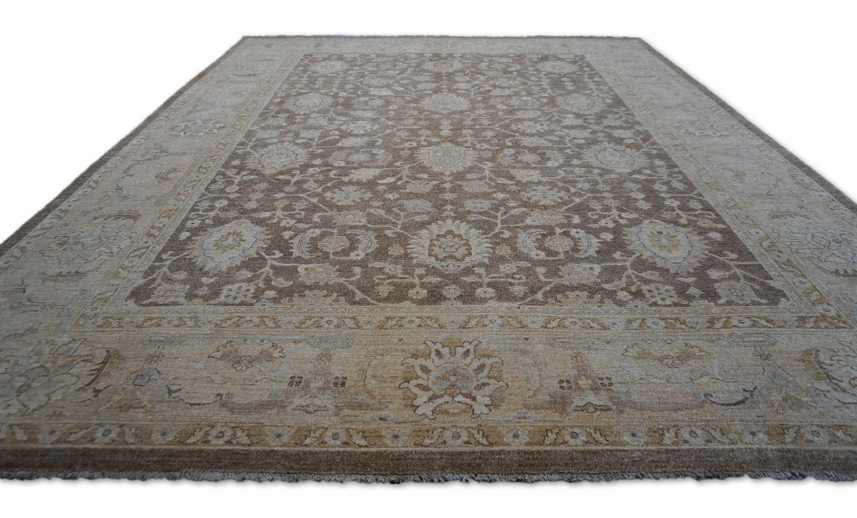 8′10″ × 11′6″ Patrón Oushak en gris topo y beige Anudado a mano en venta