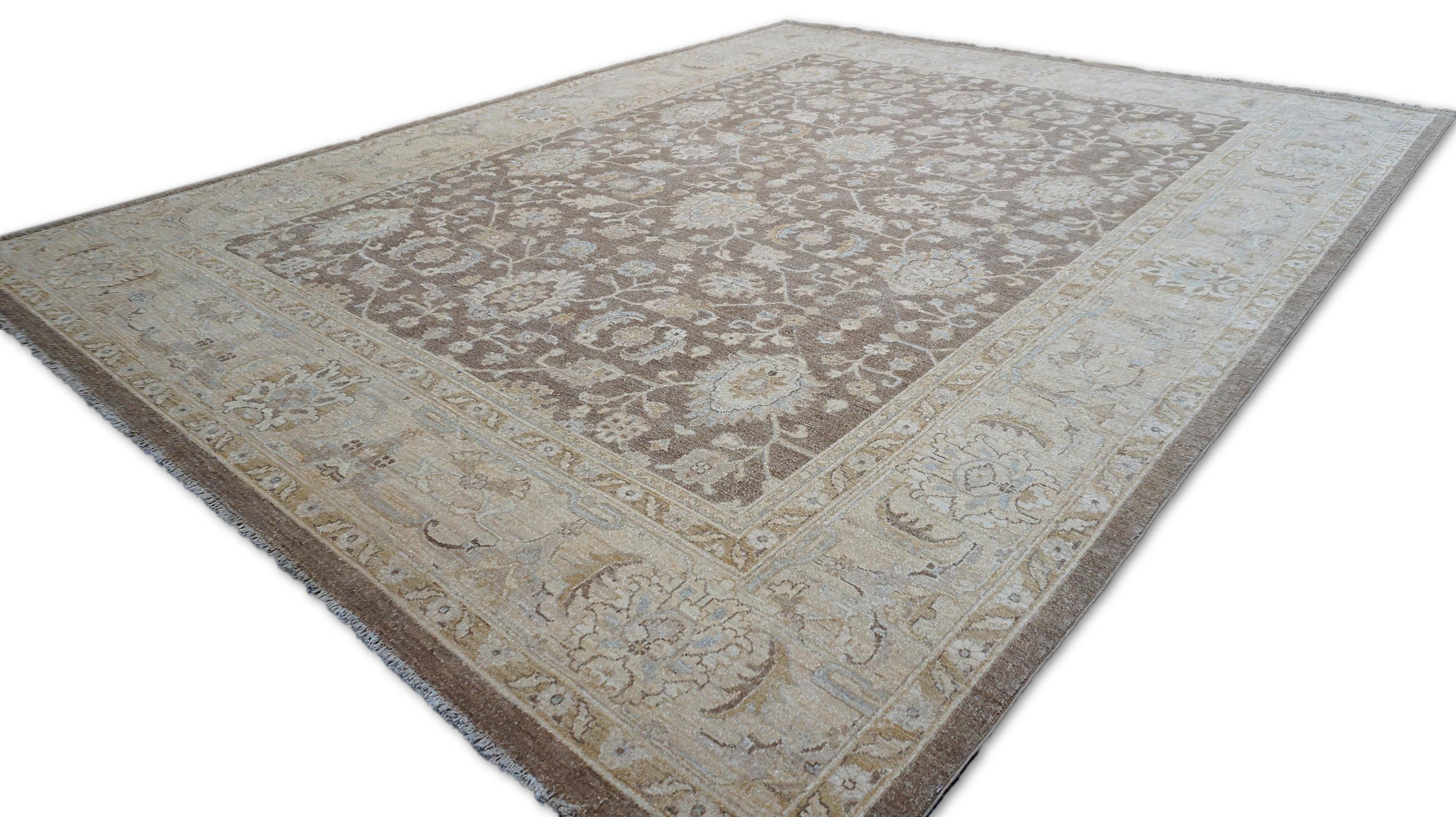 8′10″ × 11′6″ Patrón Oushak en gris topo y beige en Nuevo estado para la venta en Torrance, CA