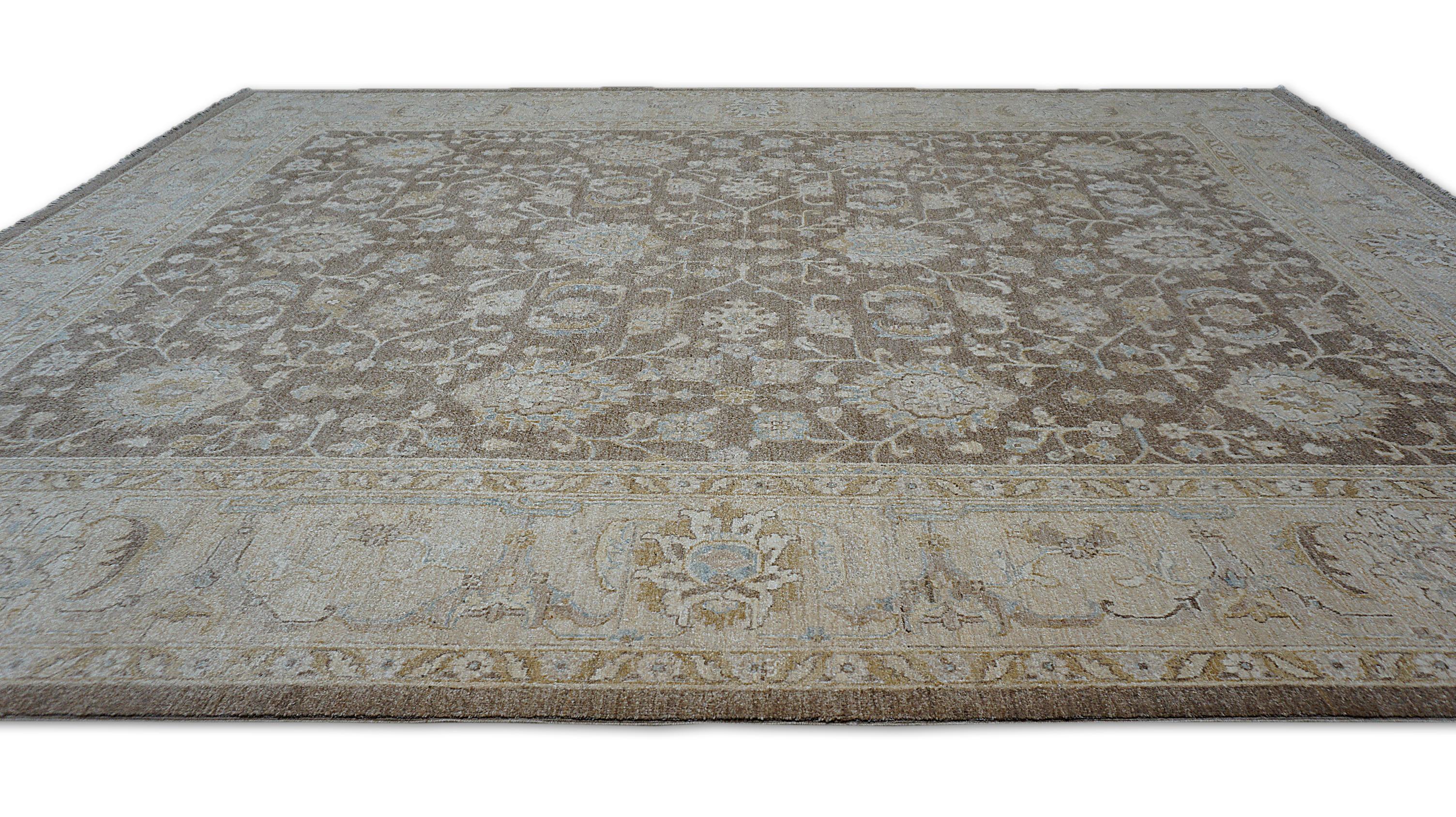 8′10″ × 11′6″ Patrón Oushak en gris topo y beige Lana en venta