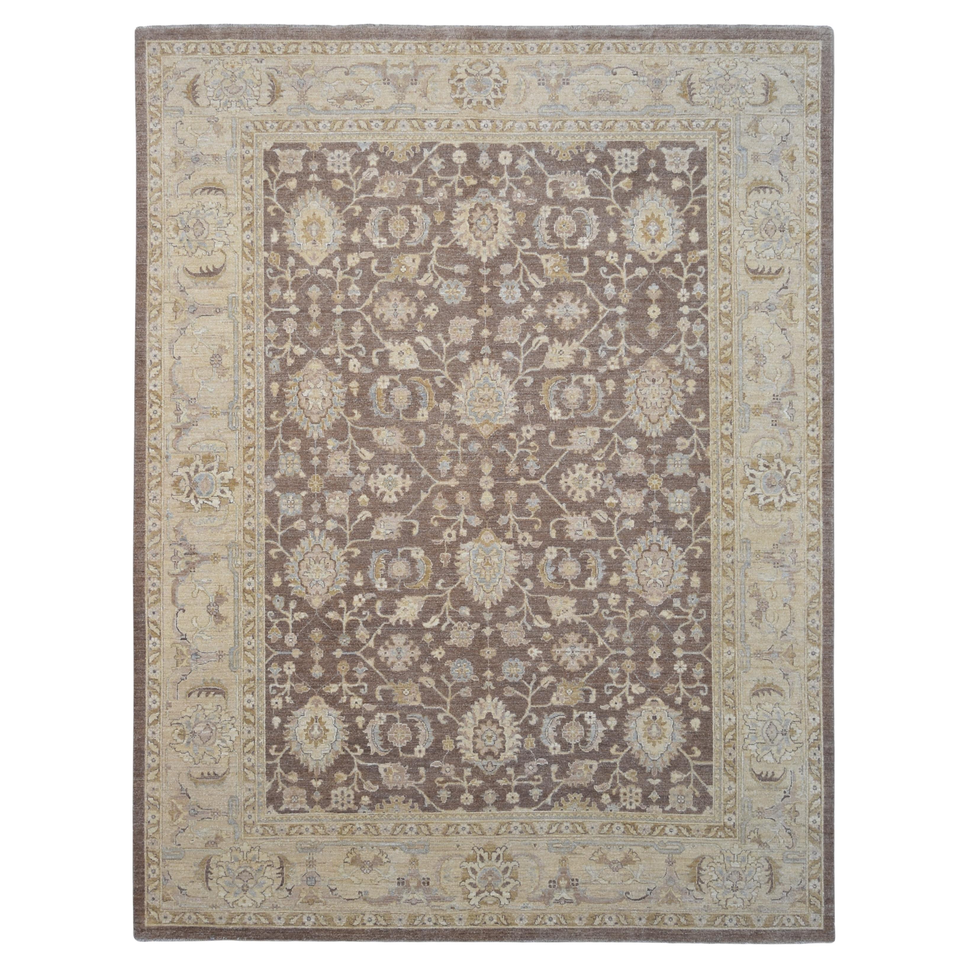 8′10″ × 11′6″ Oushak-Muster in Taupe und Beige