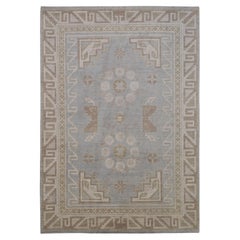 8′10″ × 12′6″ Soft Tribal Design Oushak in Pale Blue and Sand