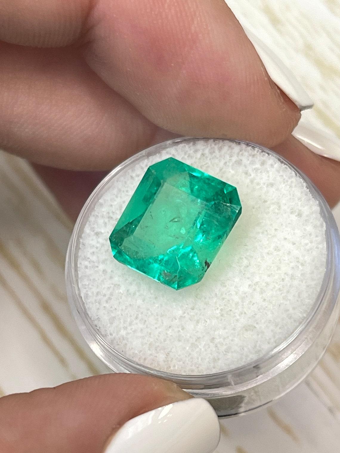 Taille Asscher Émeraude colombienne verte vibrante de 8,10 carats 12,5x11,7, taille Asscher May Birthston en vente