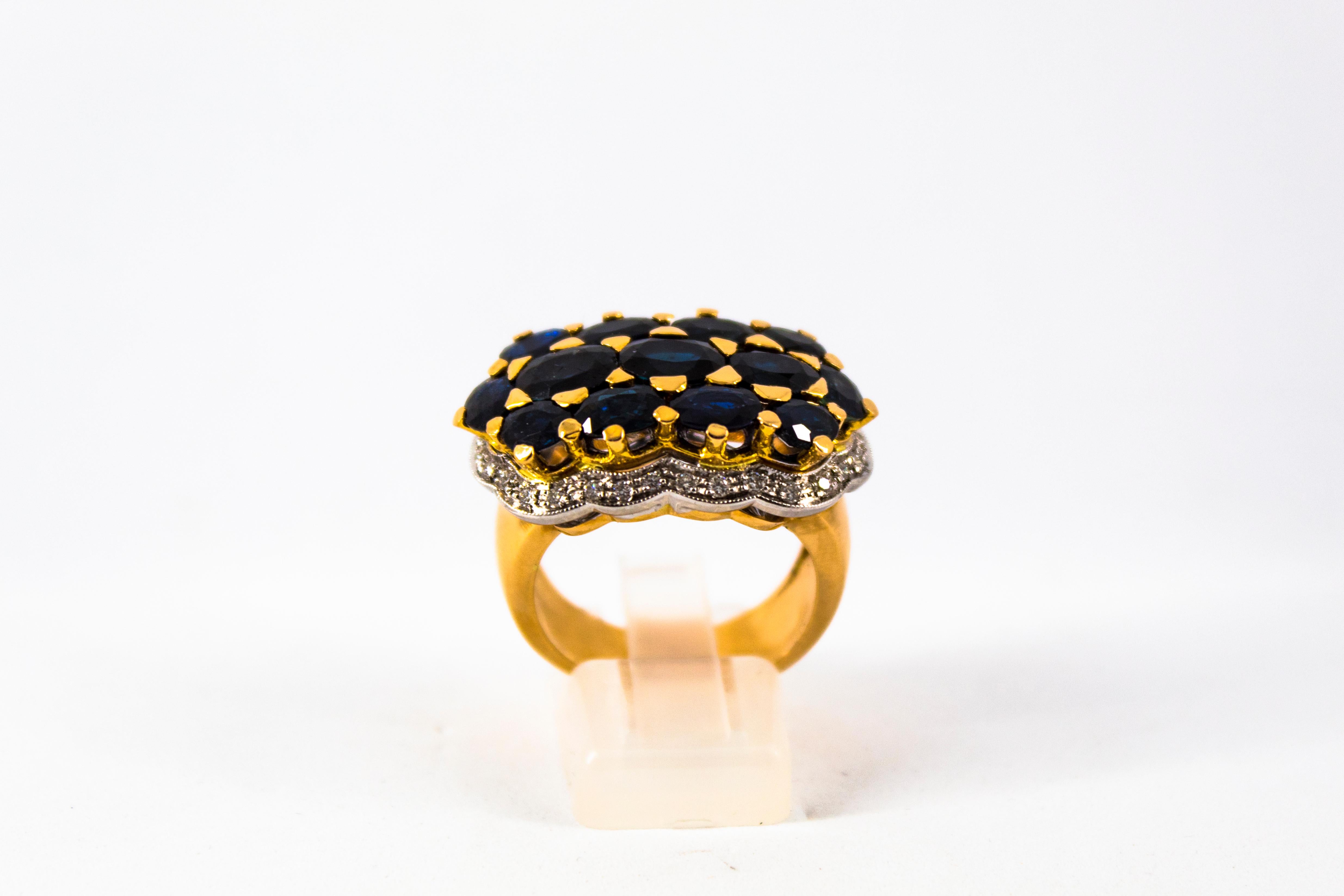 This Ring is made of 18K Yellow Gold.
This Ring has 0.50 Carats of White Diamonds.
This Ring has 8.10 Carats of Blue Sapphires.
Size ITA: 18.5 USA: 8.5
We're a workshop so every piece is handmade, customizable and resizable.