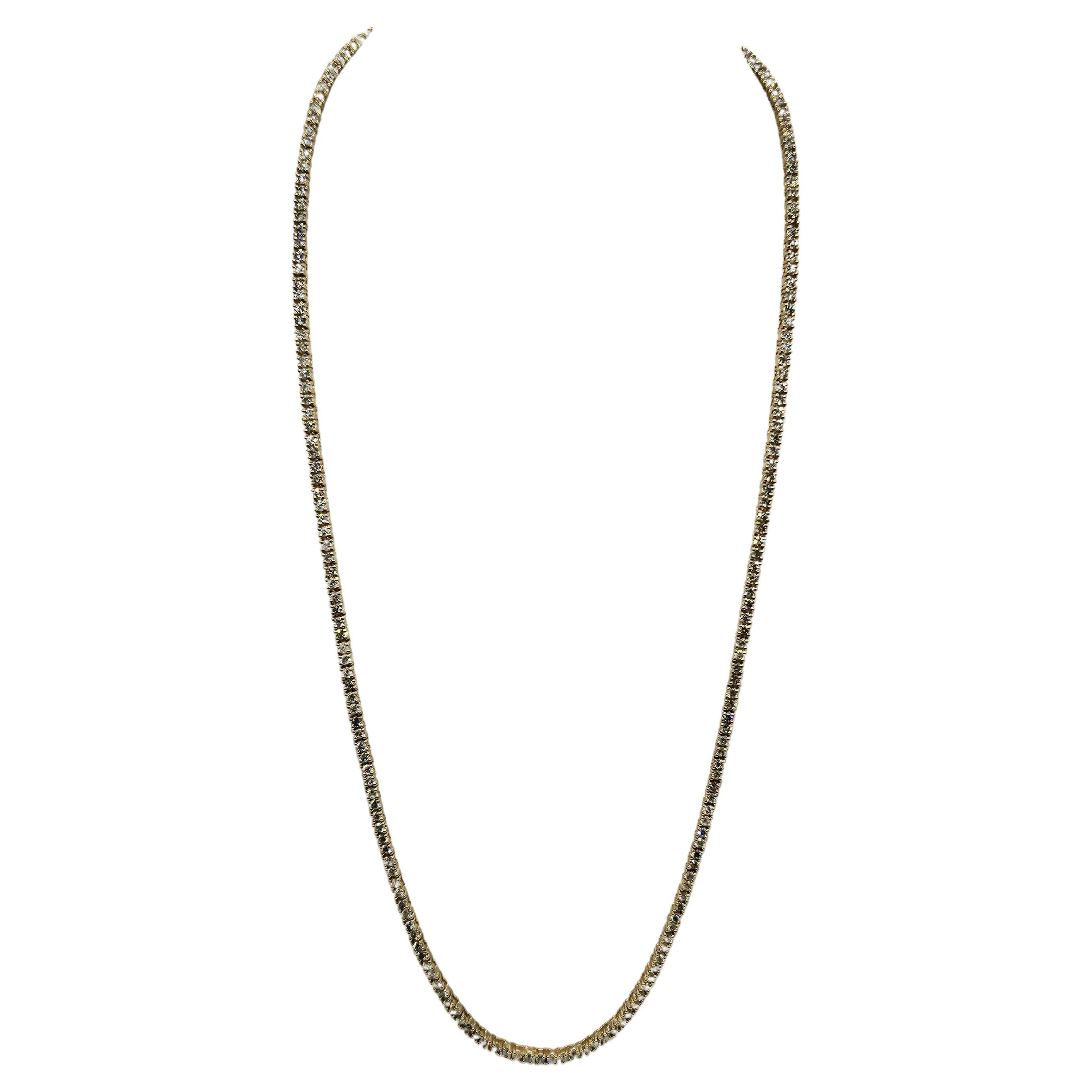 8.10 Carat Brilliant Cut Diamond Tennis Necklace 14 Karat yellow Gold 20''