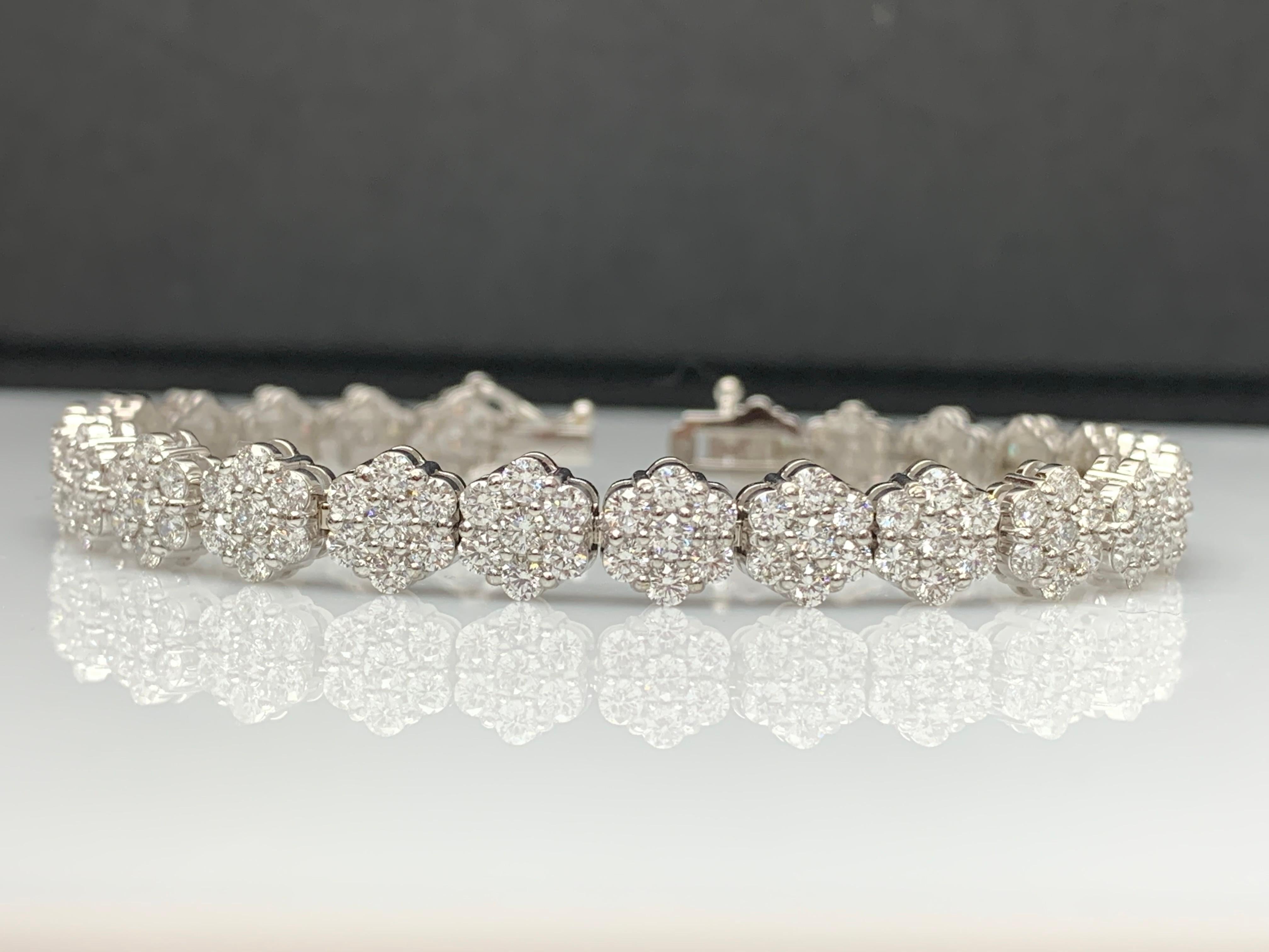 8.10 Carat Brilliant Cut Round Diamond Flower Bracelet in 14k White Gold For Sale 6