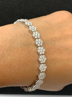 8.10 Carat Brilliant Cut Round Diamond Flower Bracelet in 14k White Gold