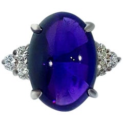 8.10 Carat Cabochon Amethyst and Diamond Accent Platinum Ring