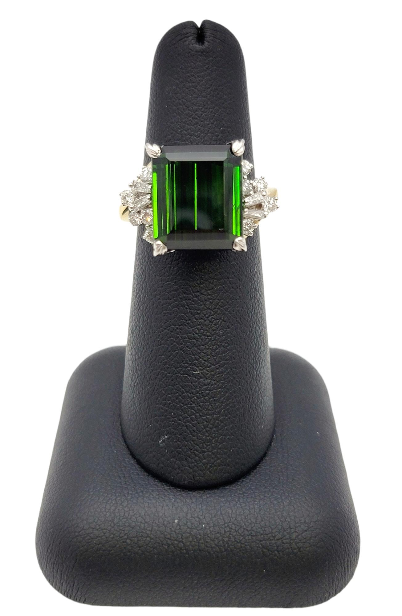 8.10 Carat Emerald Cut Green Tourmaline and Diamond Cocktail Ring 18 Karat Gold For Sale 7