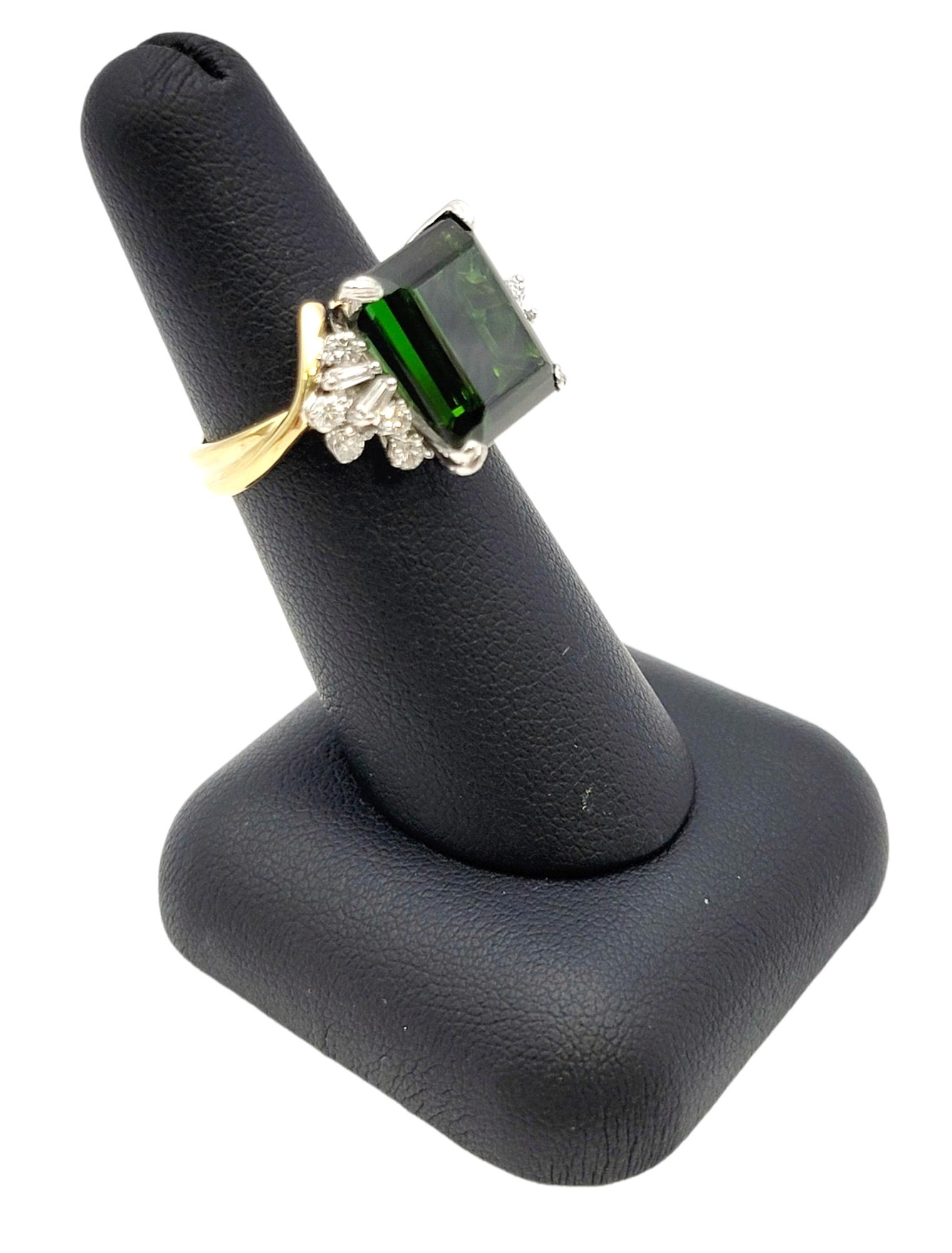 8.10 Carat Emerald Cut Green Tourmaline and Diamond Cocktail Ring 18 Karat Gold For Sale 8