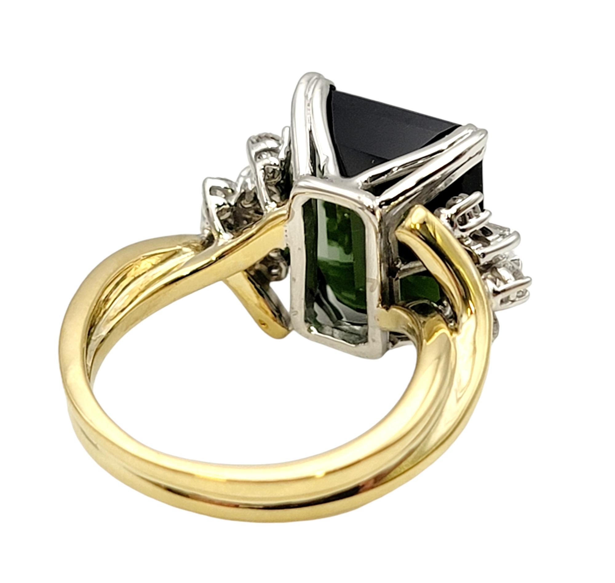 8.10 Carat Emerald Cut Green Tourmaline and Diamond Cocktail Ring 18 Karat Gold For Sale 2
