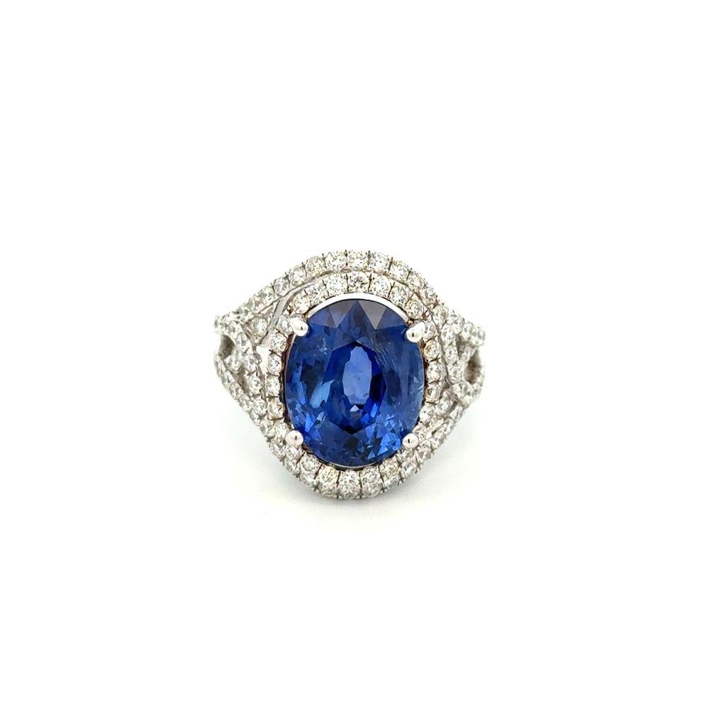 Bague vintage en or avec saphir ovale de 8,10 carats GIA et diamant RBC en vente 1