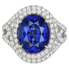 8,10 Karat Ovaler Saphir GIA und RBC Diamant Gold Statement Vintage Ring