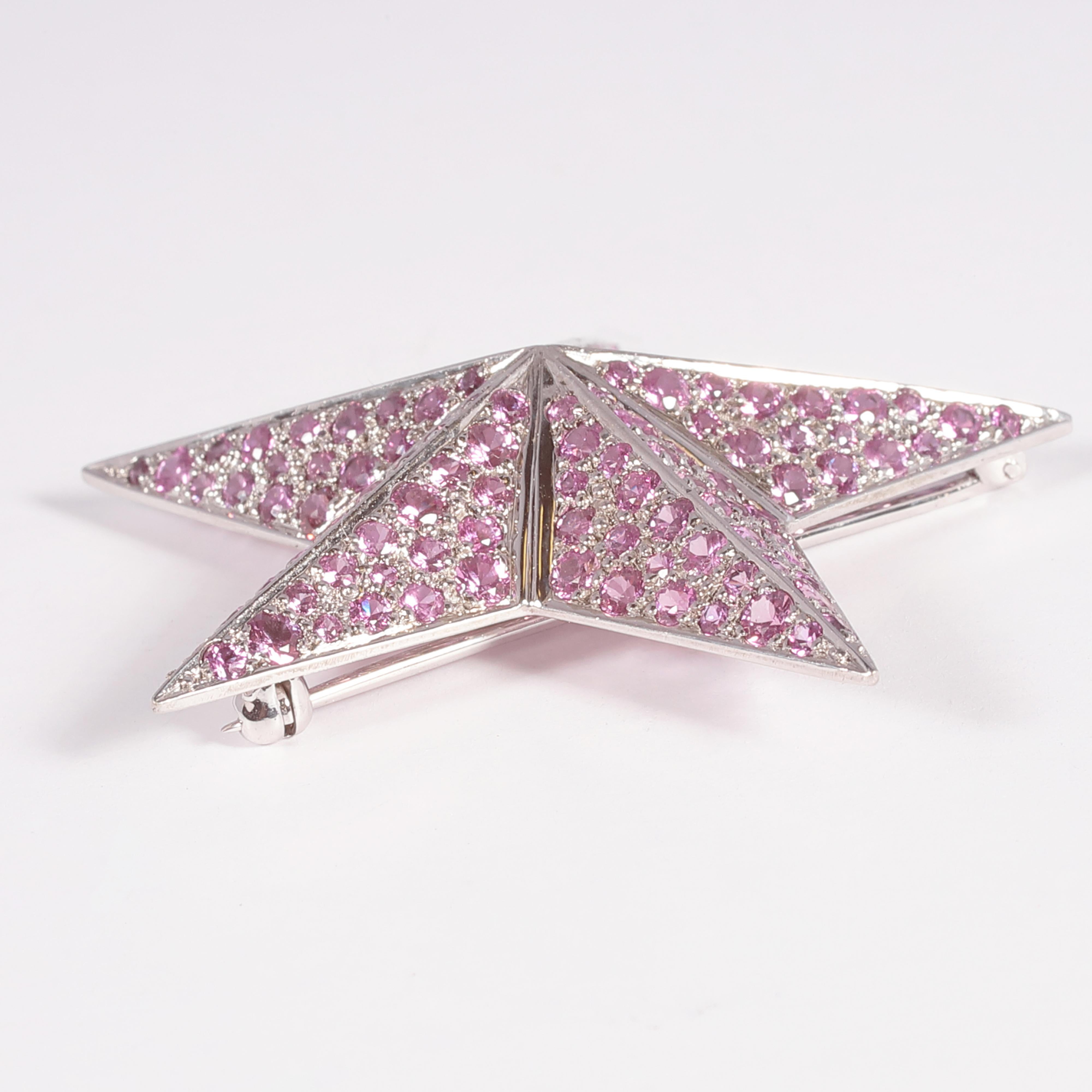 Round Cut 8.10 Carat Pink Sapphire Star Brooch