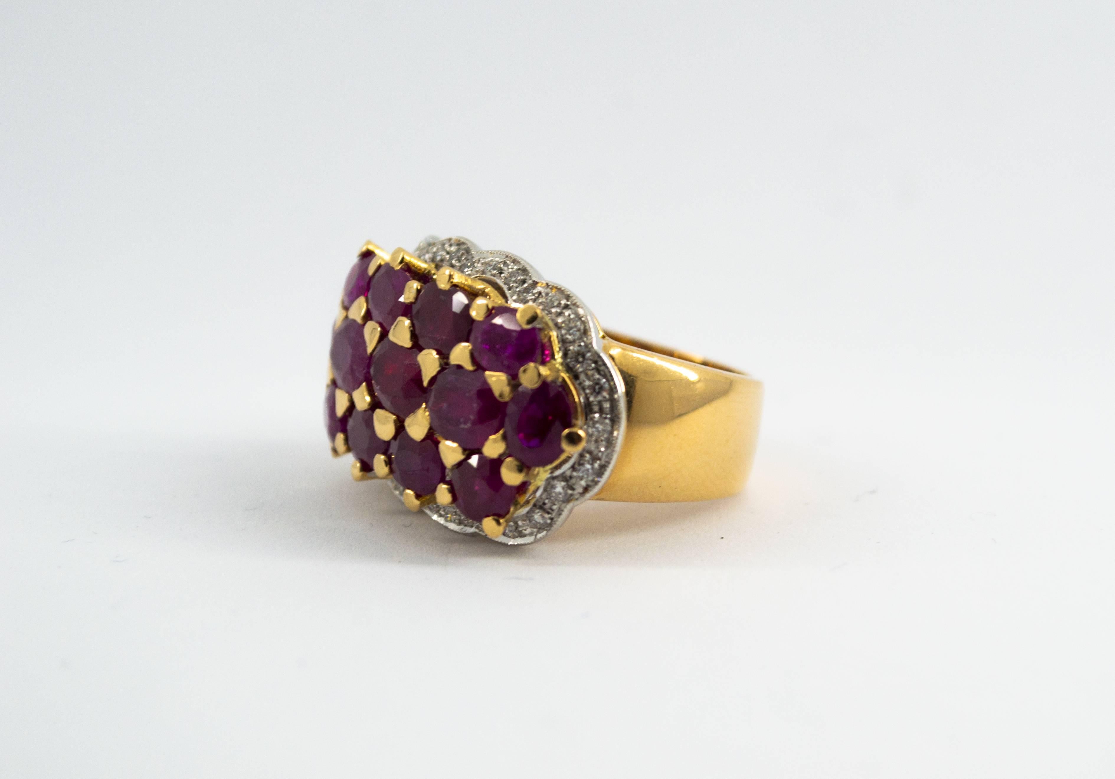 8.10 Carat Ruby 0.50 Carat White Diamond Yellow Gold Cocktail Ring In New Condition In Naples, IT