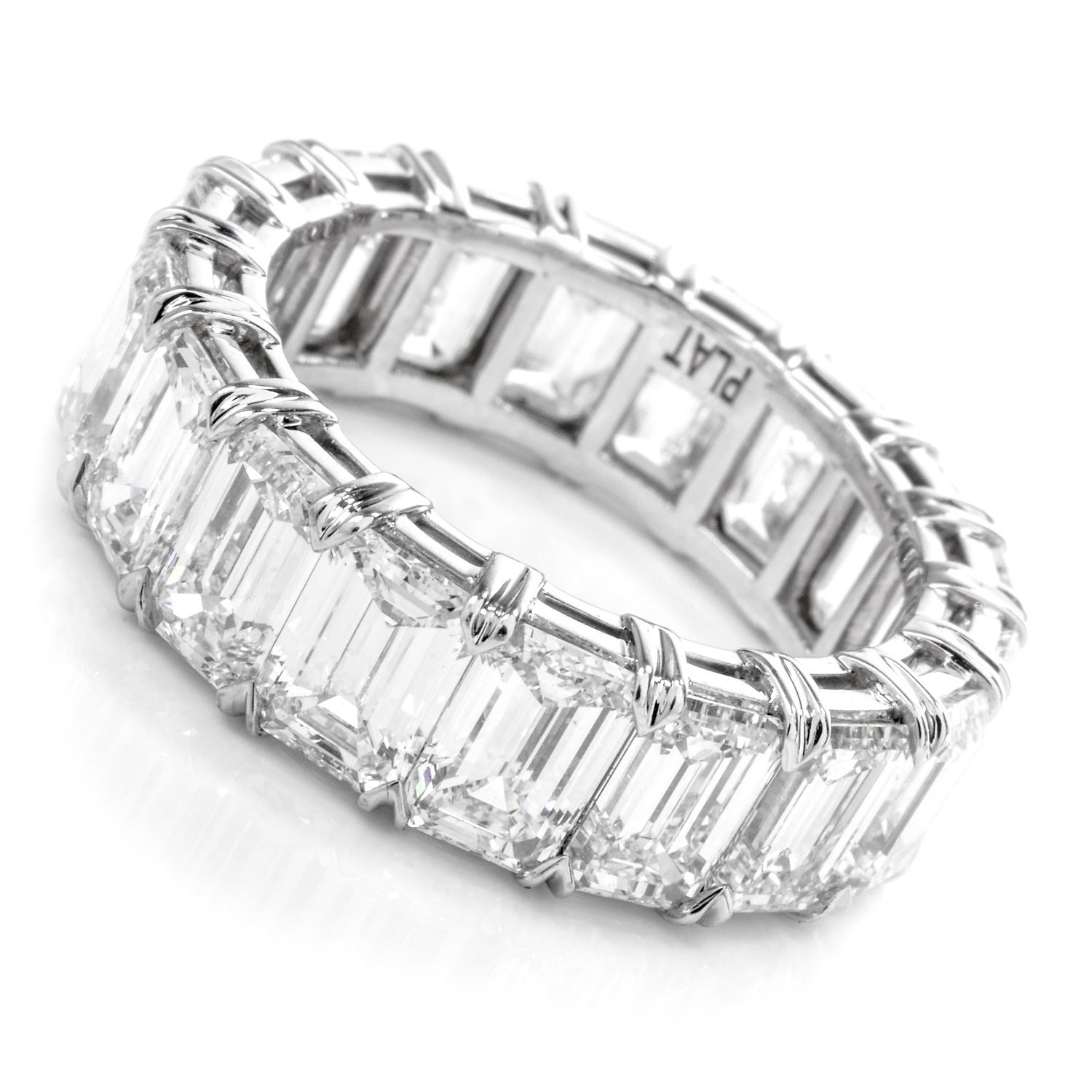 Women's or Men's 7.90 Carat Emerald Cut GIA Diamond Eternity Platinum Band