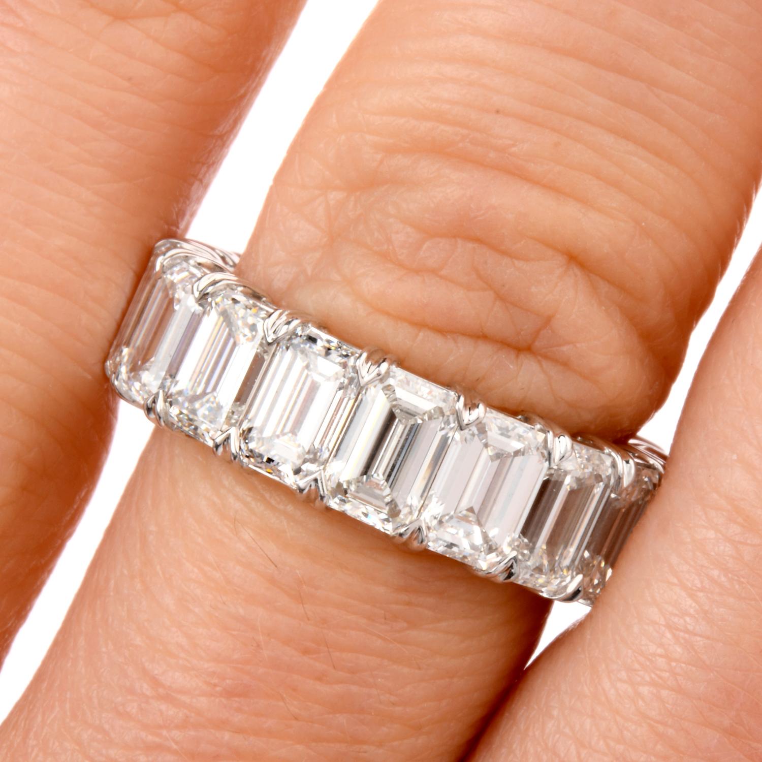 7.90 Carat Emerald Cut GIA Diamond Eternity Platinum Band 2