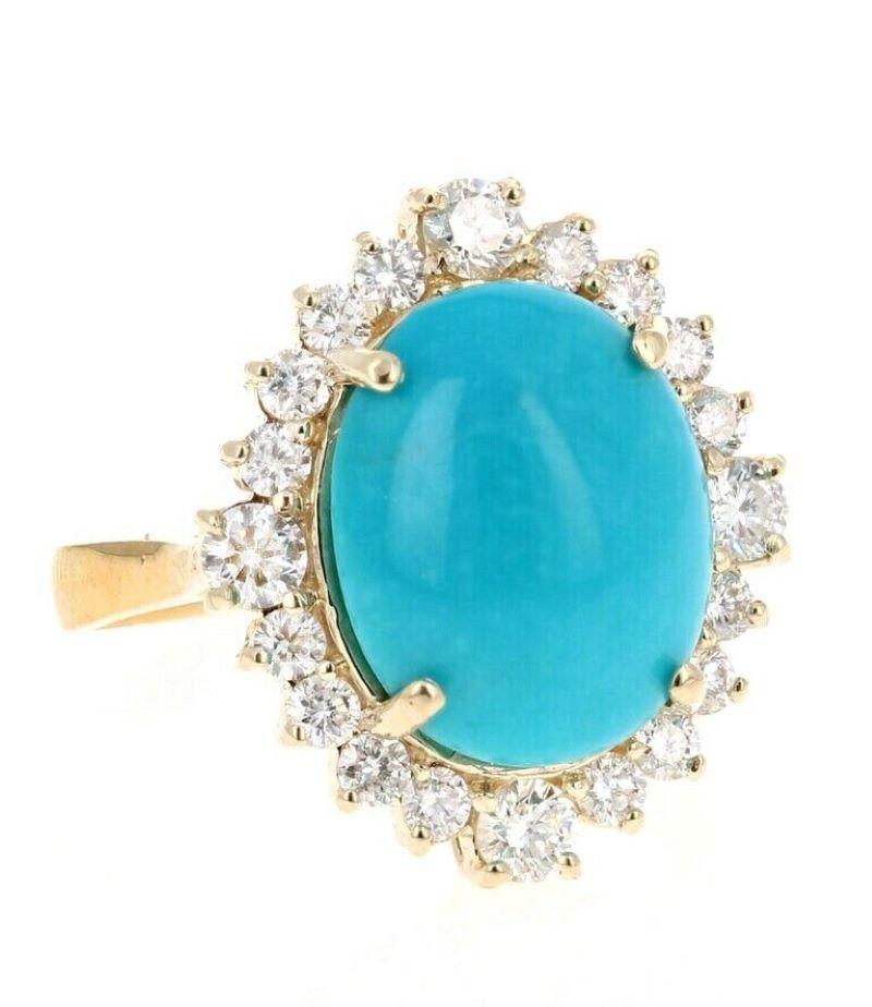 8.10 Carats Impressive Natural Turquoise and Diamond 14K Yellow Gold Ring

Suggested Replacement Value $6,000.00

Total Natural Oval Turquoise Weight is: Approx. 7.00 Carats 

Turquoise Measures: Approx. 16.00 x 12.00mm 

Natural Round Diamonds